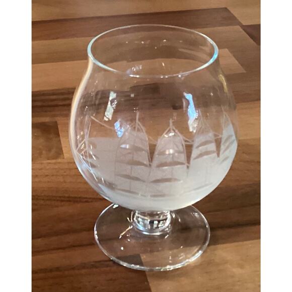 4 Toscany Clipper Ship Etched Frosted Brandy Snifter Glasses Footed 3.5” - Picture 9 of 9